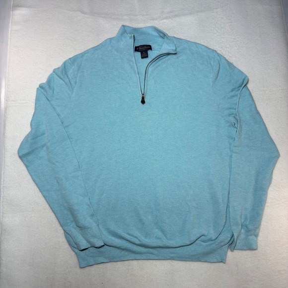 Brooks Brothers Mens XL Light Blue Cotton Silk Cashmere Quarter Zip Sweater - Picture 3 of 5